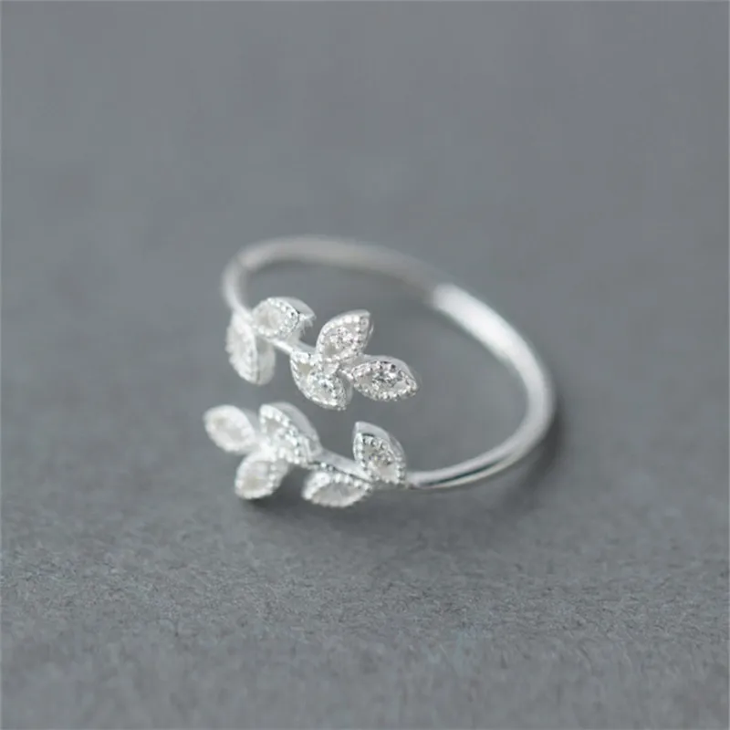 

Korean 925 Sterling Silver Adjustable Crystal Leaf Couple Ring For Women Wedding Jewelry Anillos jz067