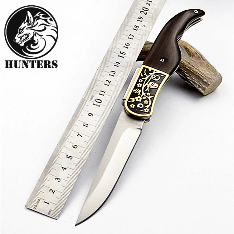 Тактический охотничий нож высокой твердости белый медный + эбеновый складной