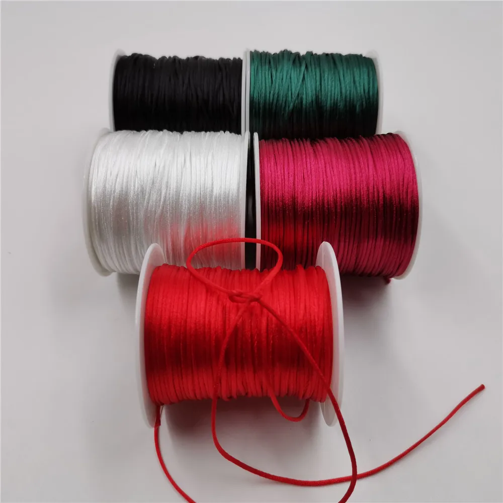 Шнур Раттэйл из сатина из полиэстера и нейлона диаметром 1 мм, китайский узел, 50 метровый рулон для изготовления браслетов и ювелирных изделий DIY.