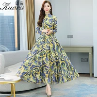long sleeve robe femme printemps 2022 chic longue vestidos de mujer casual chiffon elegant dress floral tunics vintage dresses