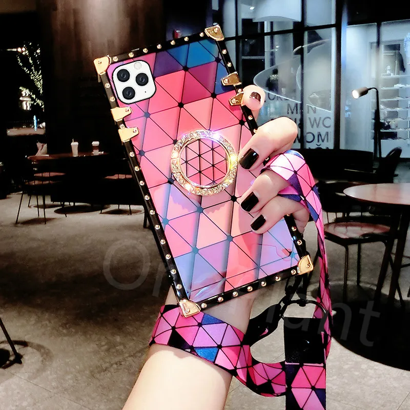 

Luxury 3D Bracket Ring Blu-ray Square Silicone case For iPhone 12 11 Pro X XR XS MAX 6 7 8 plus cover For samsung S10 S20 Note20