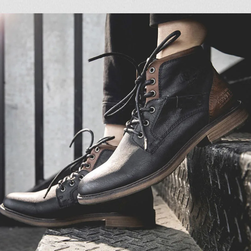 

Misalwa Top Quality British Men Boots Original Lace-Up Solid Leather Basic Boots Winter Botas Fashion Men's Boots Big Size 39-48