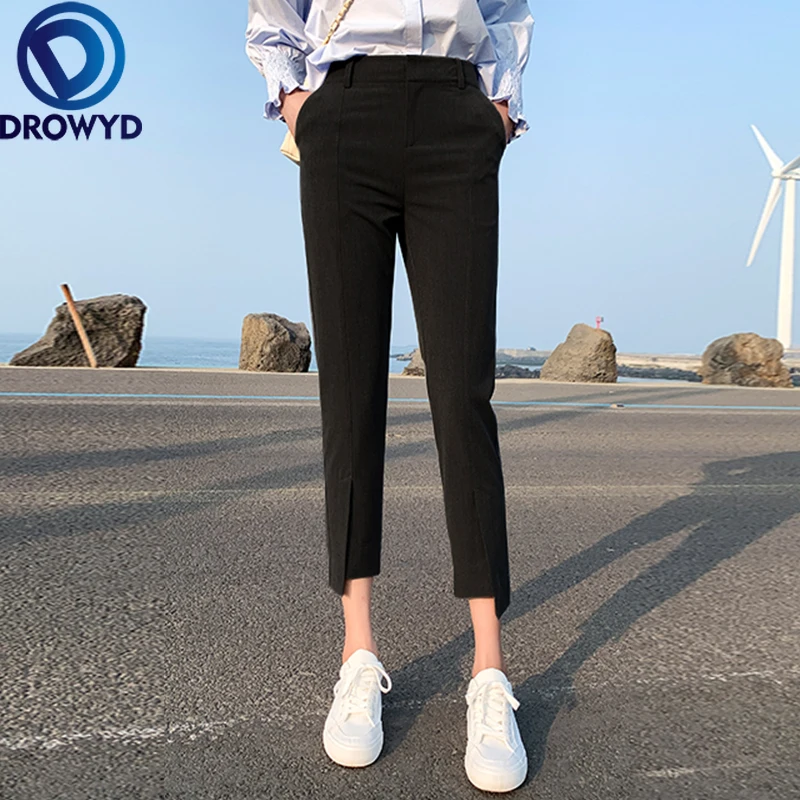 

Black Pencil Suit Pants Women Fashion Office Work Elegant Trousers Summer Girl Casual Slim OL Thick Korean Pockets Chic Pants