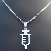 12 pieces medical syringe symbol necklace stainless steel pendant charm hospital medicine nurse students jewelry gift