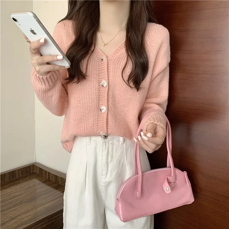 Шикарный осенний Топ свитер для ленивых женщин розовая короткая трикотажная