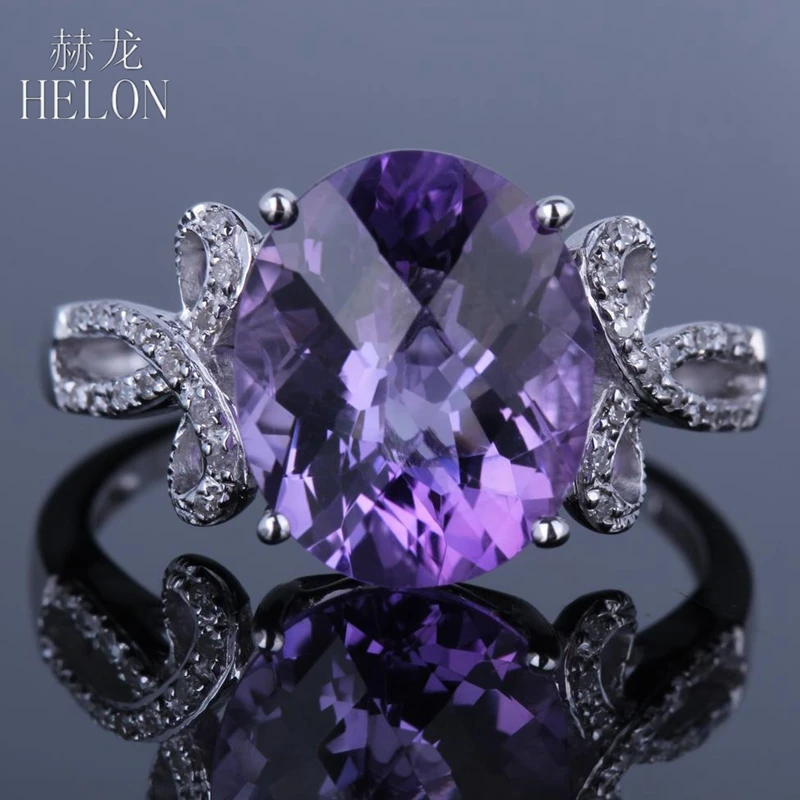 HELON 925 серебро безупречный овальный вырез 4ct натуральные аметисты, бриллианты женское прекрасное ювелирное дело обручальное кольцо