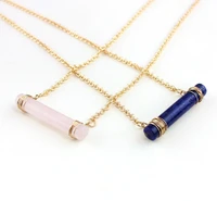 new europe trade jewelry natural blue pink cylindrical stone pendant necklace handmade copper wire wound