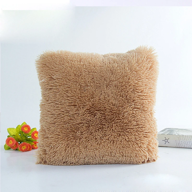 

1PC Colorful 43 Cm* 43 Cm Fluffy Plush Square Solid Color Pillowcase Comfortable Pillowcase Sofa Waist Pad Cover Home Decoration