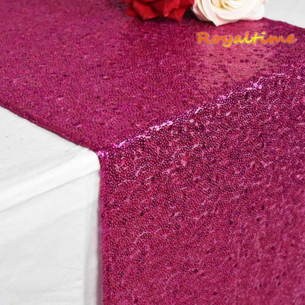 Fuchsia 30x180cm Christmas Green/Fuchsia/Burgundy/Rose Gold Sequin table runner for Party table cloth Weddings Decoration Table Runners - Цвет: Fuchsia