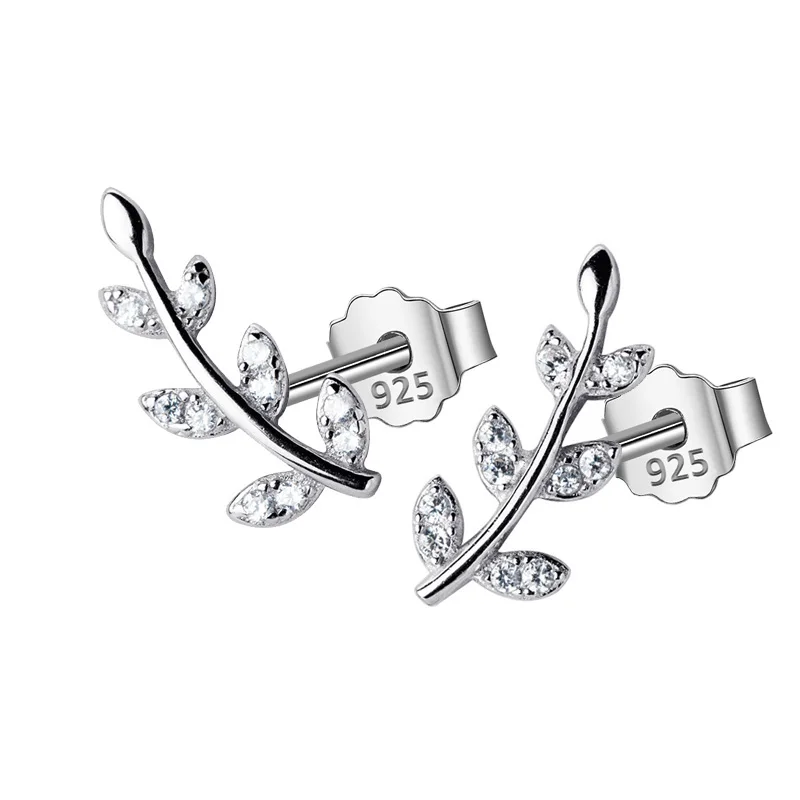 Trusta, 925 пробы, серебряный, модный, маленький лист с фианитами, 14 мм X 6 мм, серьги-гвоздики, подарок для школьниц, дочери, подарок, DS725