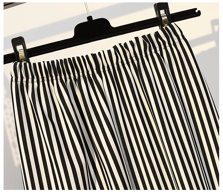 

L-5XLPlus Size Women Two Piece Set Summer 2021 Irregular Folds Print Short Sleeve Long Tops And Stripe Pant Loose Casual Suits