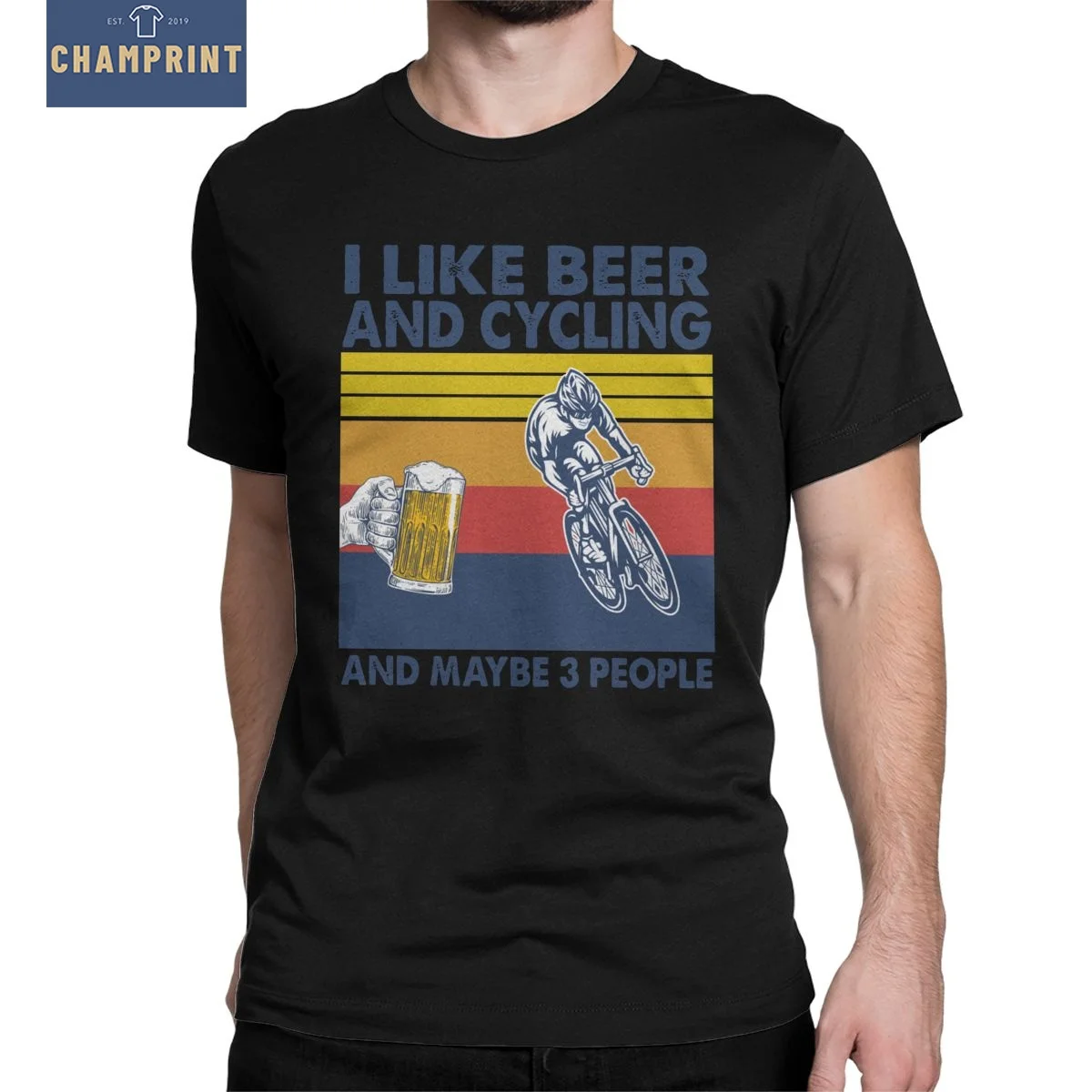 

Футболка мужская с надписью «I нравится пиво, езда на велосипеде и может быть 3 человек»