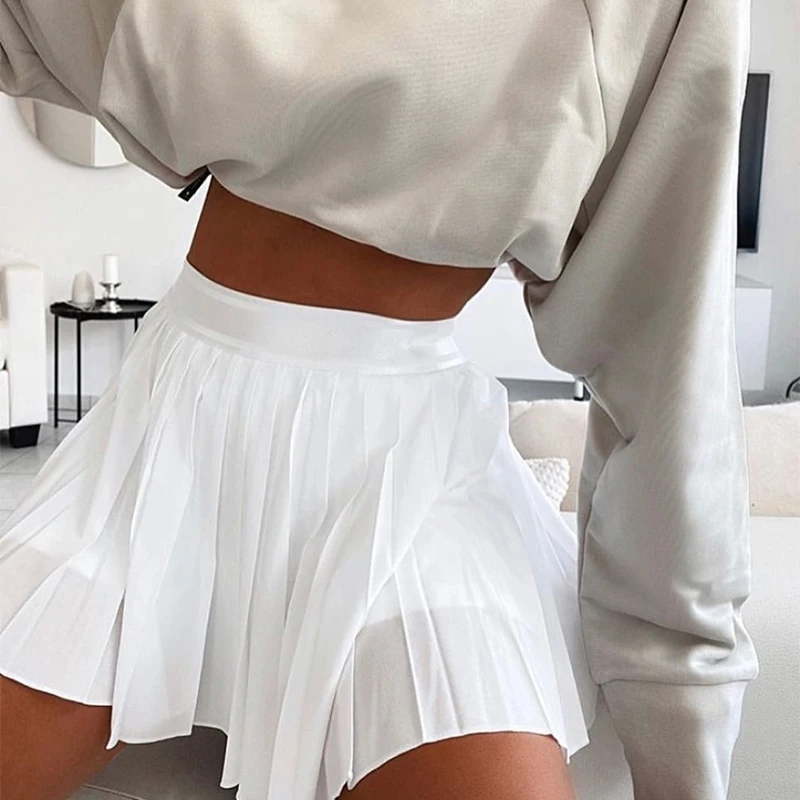 

Women Pleated A-line Mini Skirts With Lining High Waist Zipper Solid Short Skirt Female 2020 New Autumn Girl Sweet Korean Bottom