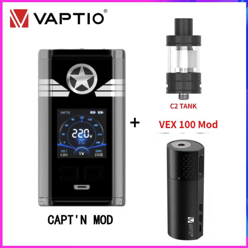 Электронная сигарета Vaptio коробка капитана MOD 220 Вт с боксмодом VEX 100 подходит для