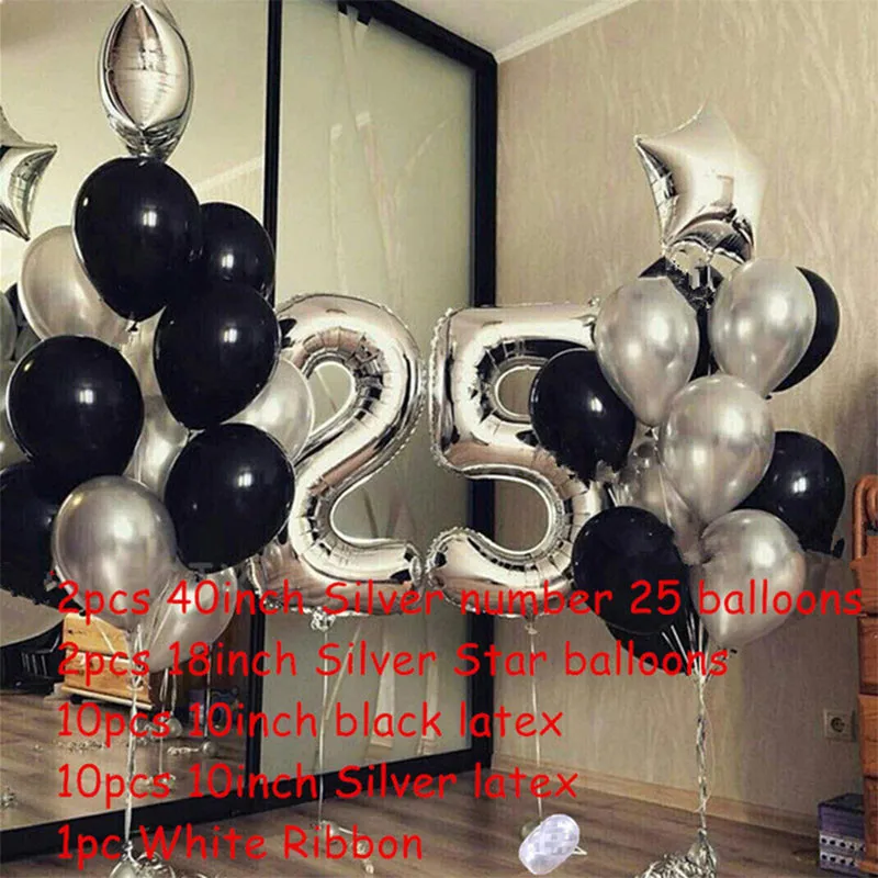 Насыщенный сапфировый 1ste 40 дюймов Серебряный номер 25 35 воздушные шары для взрослых день рождения украшения дети звезда черный латексный Гелиевый шар юбилейный шар - Цвет: Насыщенный сапфировый