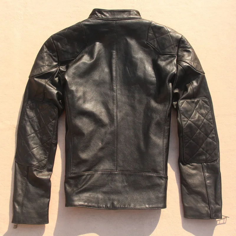 

Fashion Natural Genuine goatskin Cow Motor Casual Leather Jacket Men Black Slim jackets