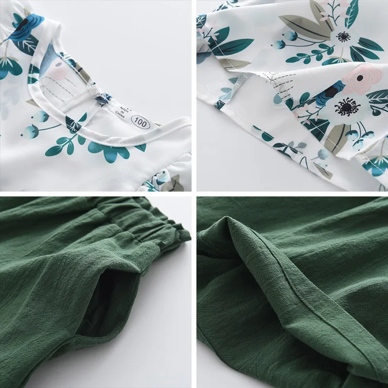 

Girls Summer Sleeveless Big Flower Print Blouse Green Shorts Suit Baby Girl Clothes Toddler Girl Clothes Kids Clothes Girls