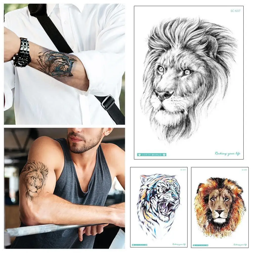 8 типов временные модные тату поддельные наклейки свирепый лев Искусство Большой
