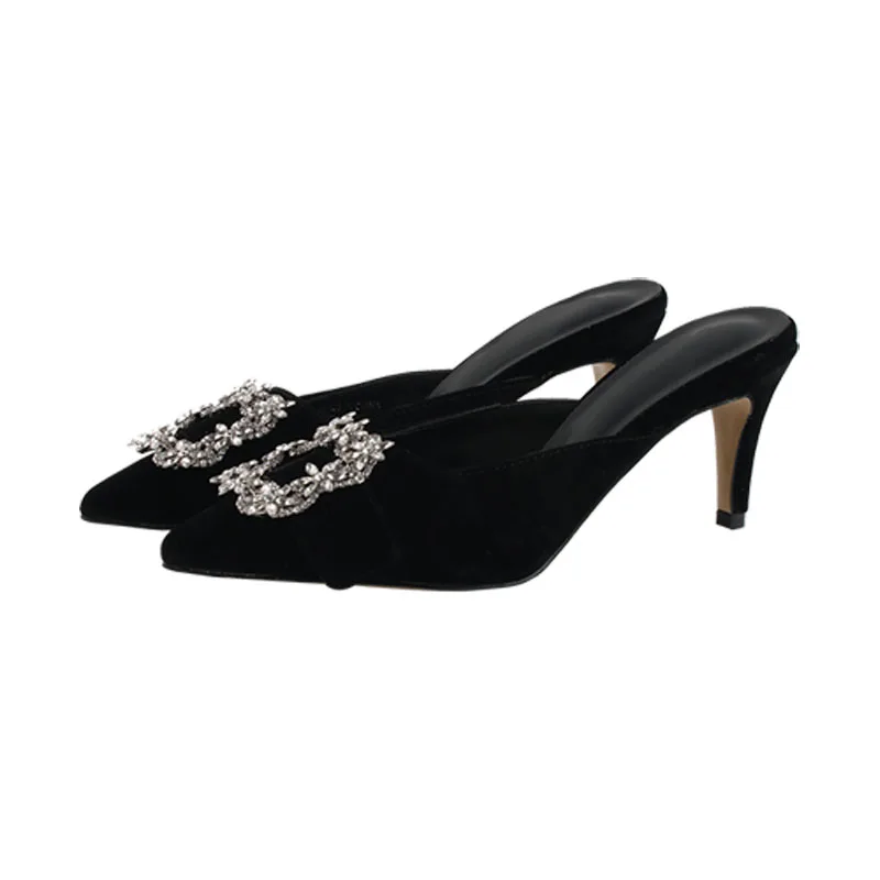 

Pointed high heels women's stiletto heel 2020 new all-match fashion Baotou square buckle rhinestone slippers
