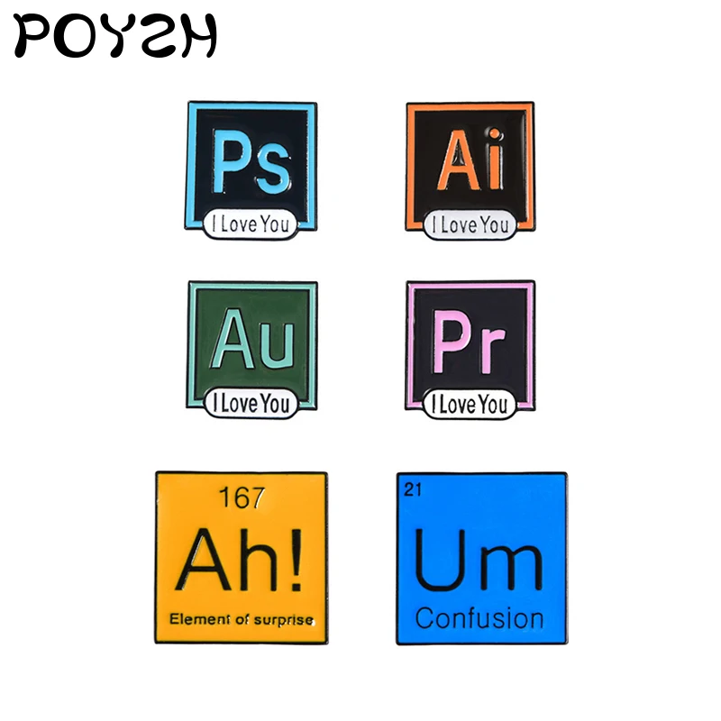 Квадратная эмалированная брошь с буквами I Love You PS AI AU PR AH! Элемент сюрприза UM