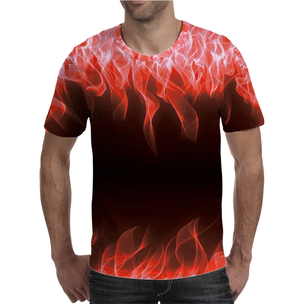 

2021 New Style Flame T-shirt Summer 3D Printing Mens Sports Short-sleeve Smoky Element Round Neck Top