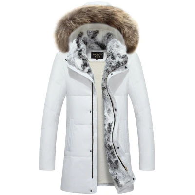White lambswool Парка с воротником из меха енота размера плюс 5XL, теплый пуховик из меха кролика и ягненка, женская зимняя длинная куртка из гусиного пуха DD020 - Цвет: White lambswool