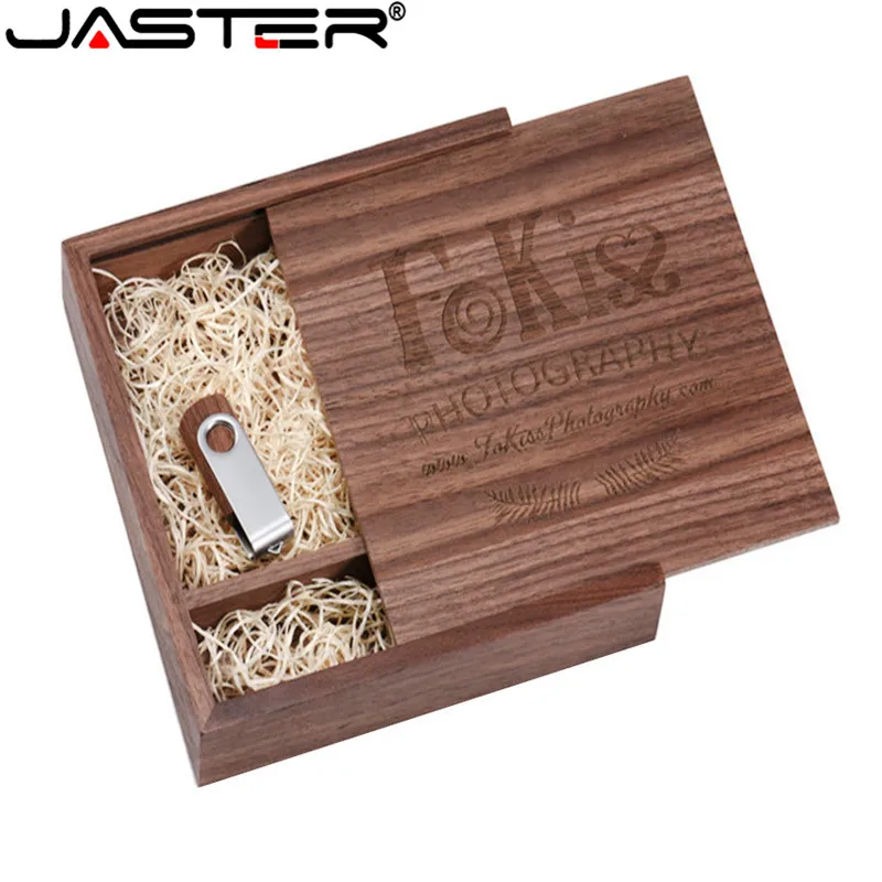 

JASTER 1PCS FREE LOGO walnut Photo Unique Album Wood usb+Box Memory stick Pendrive 8GB Photography Wedding Studio 170*170*35mm