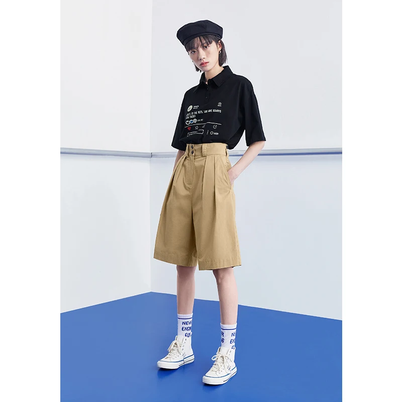 Женские шорты с двойным рядом пуговиц Toyouth однотонные Прямые повседневные штаны