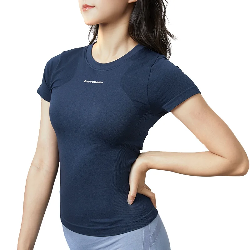 Женские летние футболки с коротким рукавом для йоги облегающий эластичный Топ