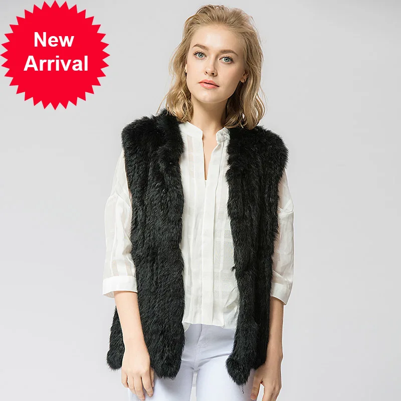 

Вязаный вязаный новый жилет VR052 из натурального кроличьего меха, пальто, куртка, женский зимний теплый жилет из натурального меха в русском ...