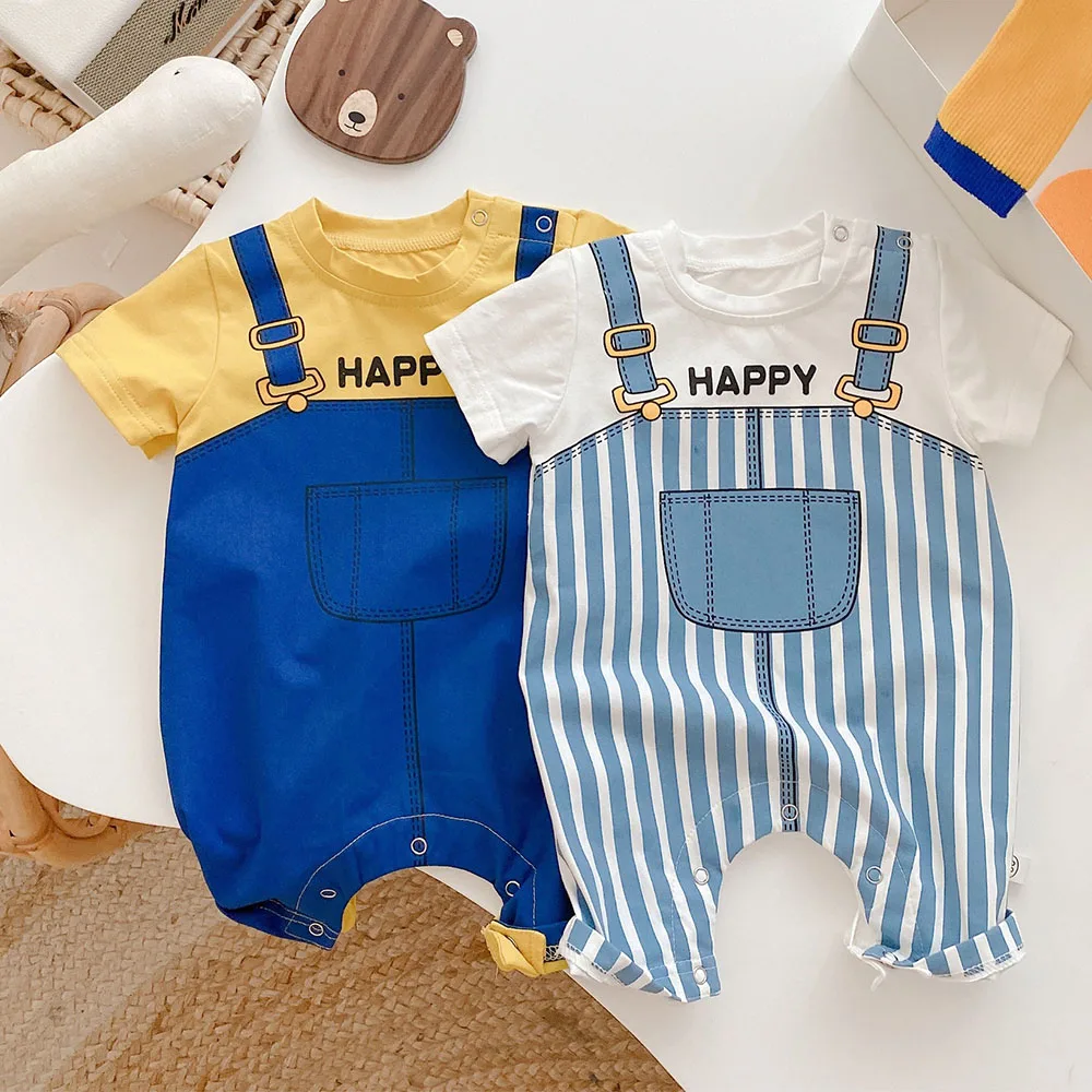 

Летние комплекты одежды для маленьких мальчиков, состоящие из летней одежды 2021 Хлопковое платье в стиле пэчворк в полоску, комбинезон для н...