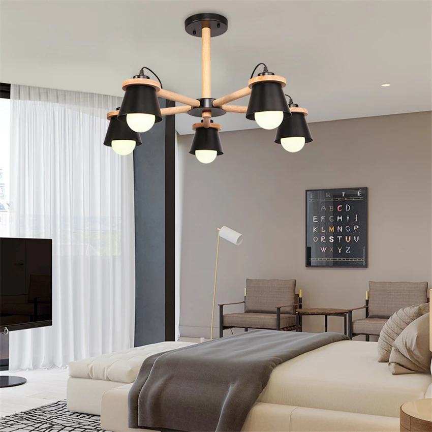 Скандинавские деревянные потолочные светильники черно-белые современные для