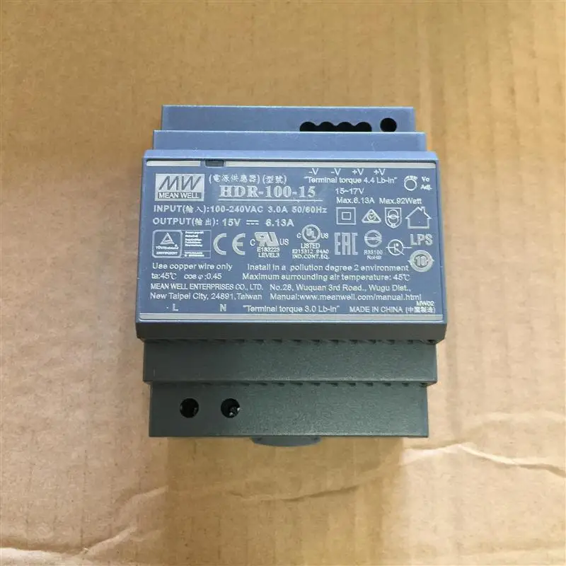 

Original Mean Well HDR-100-15 meanwell 15V DC 6.13A 92W Ultra Slim Step Shape DIN Rail Power Supply