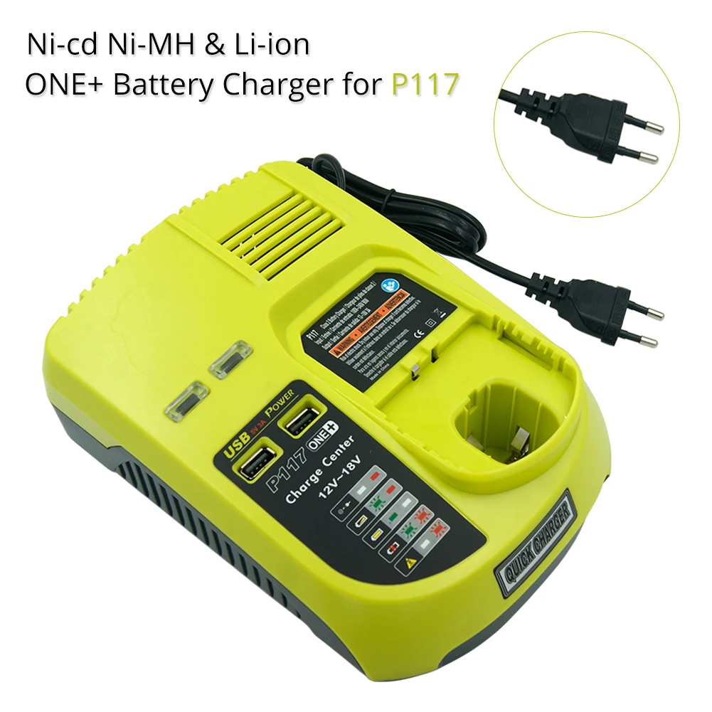 Ni-cad-cargador de batería Ni-Mh, dispositivo de carga máxima de 9,6 V, 12V, 14,4 V y 18V, para Ryobi P100, P102, P108, RB18L40, P117, One Plus + 2 puertos USB, enchufe europeo