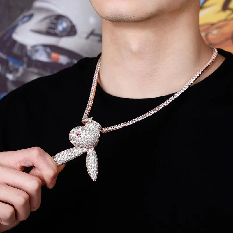 

Hip Hop Long Ear Rabbit Head Pendant Iced Out Cubic Zirconia Necklace Copper Material Hip Hop Fashion Jewelry Christmas Gift