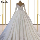 Женское свадебное платье с жемчужной аппликацией, бальное платье невесты с длинными рукавами, свадебные платья Дубая Среднего Востока, 2021