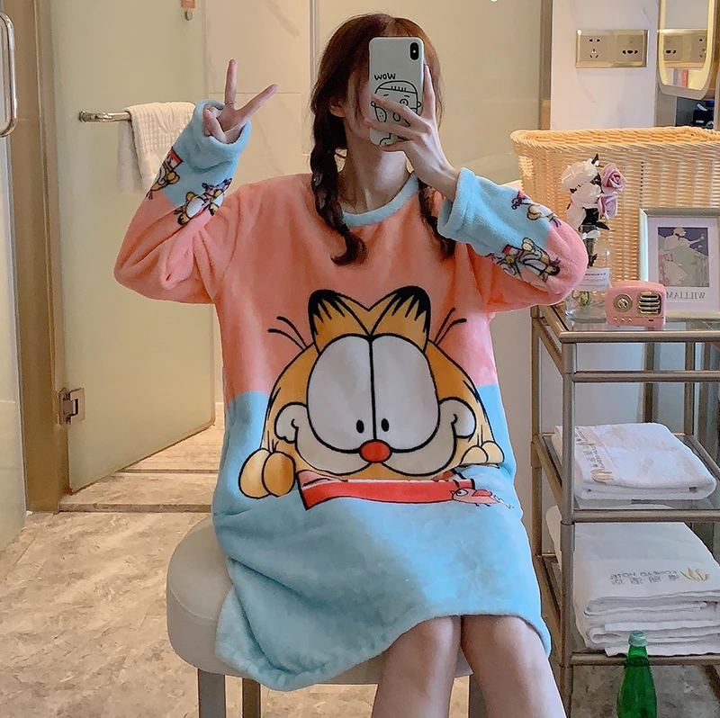 Женская зимняя Милая фланелевая ночная рубашка кораллового цвета с героями