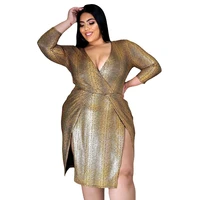 haoohu dress plus size 5xl elegance women long sleeve sexy short dresses bodycon bronzing fabric party dress urban casual 2021