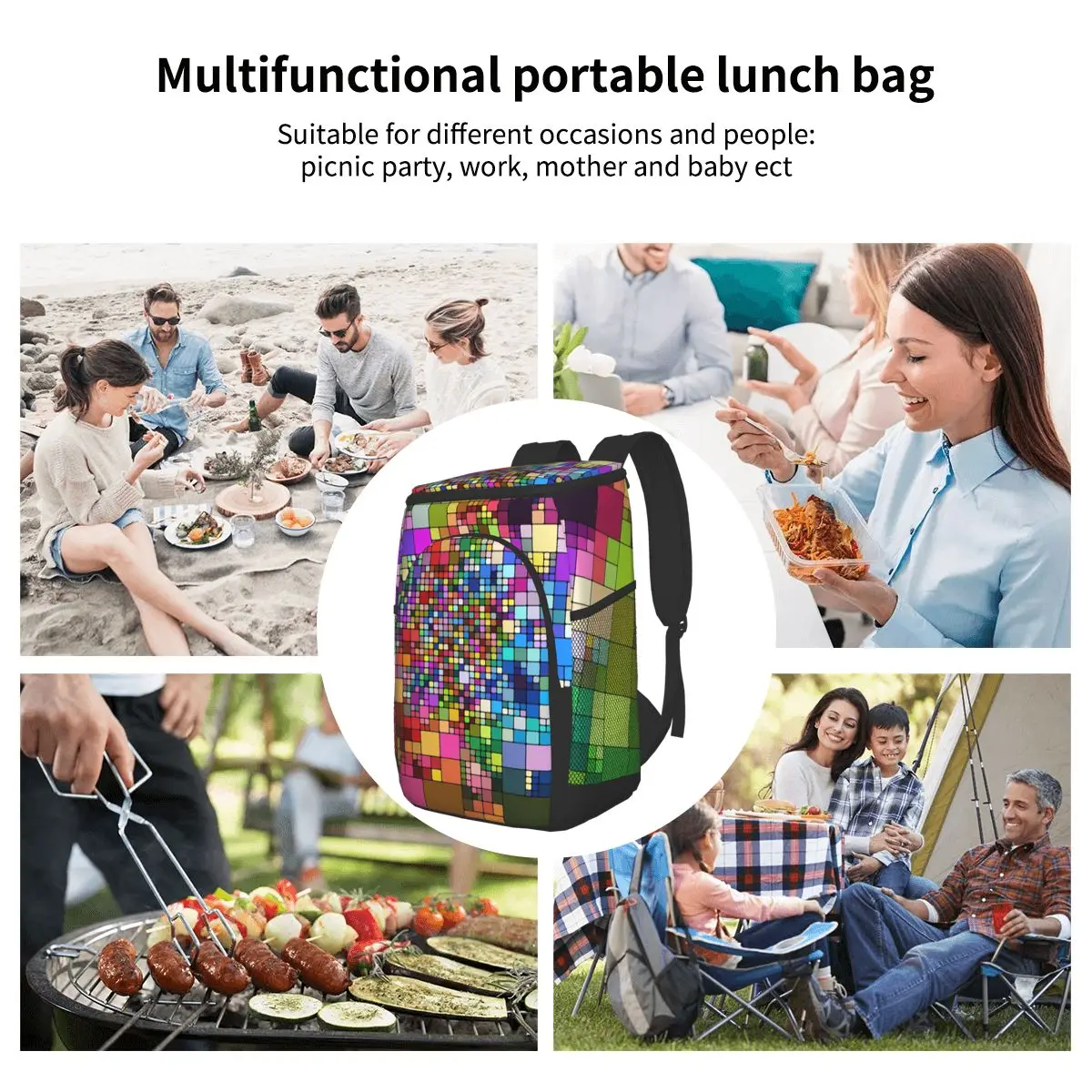 

15L Refrigerator Bag Soft Large Insulated Cooler Backpack Thermal Isothermal Fridge Travel Beach Beer Bag Abstract Mosaic