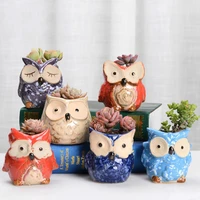 6pcs ceramic owl flower pots planters flowing glaze base serial set ceramic planter desk flower pot cute design succulent plante