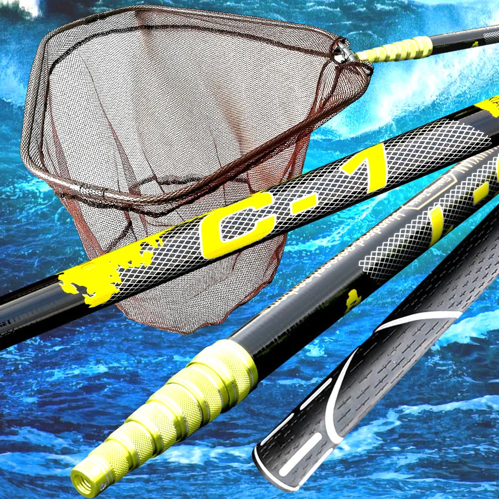 JOSBY 3m 4m 2.1m High Quality Fishing Net Fish Landing Foldable Collapsible Telescopic Pole Handle Durable Mesh | Спорт и