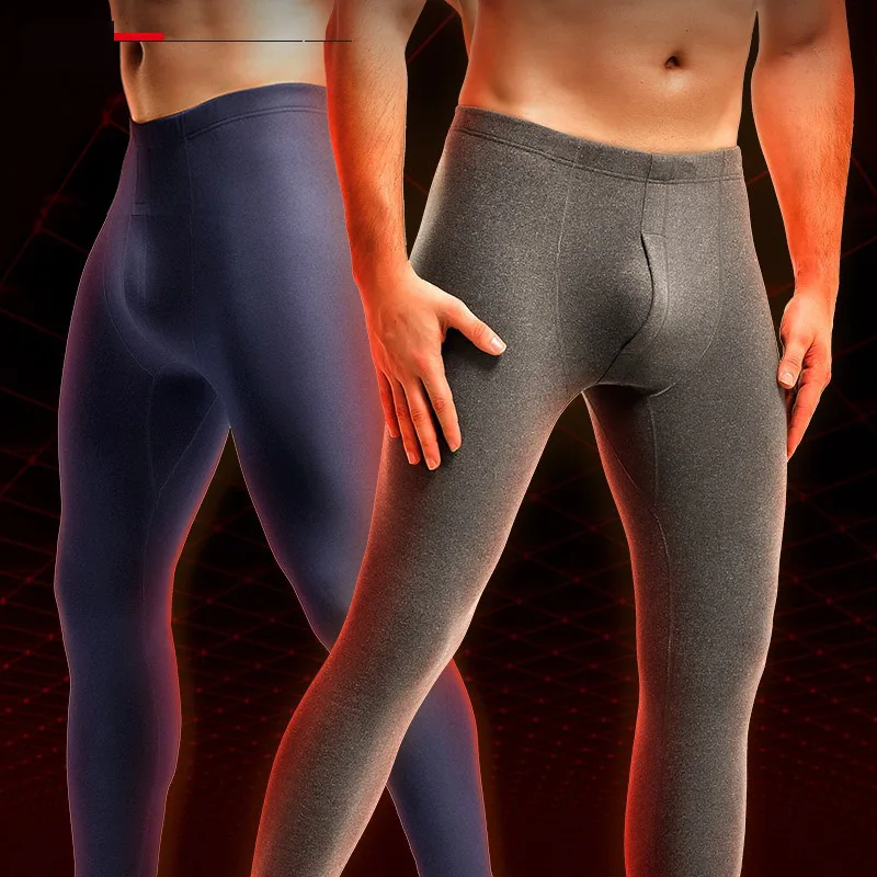 Men Long Johns Autumn Winter Men Seamless Thermal Underwear Man Sexy U Convex Leggings Male Warm Plus Velvet Lounge Long Pants