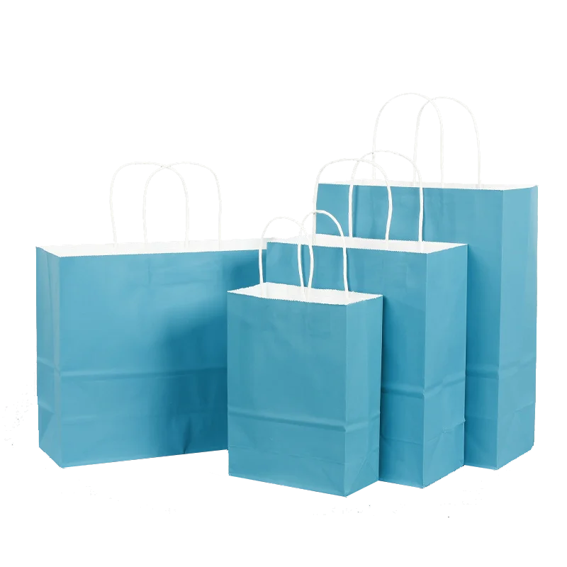 

10 Pcs/lot Festival Gift Kraft Bag Blue Shopping Bags DIY Multifunction Recyclable Paper Bag With Handles 4 Size Optional