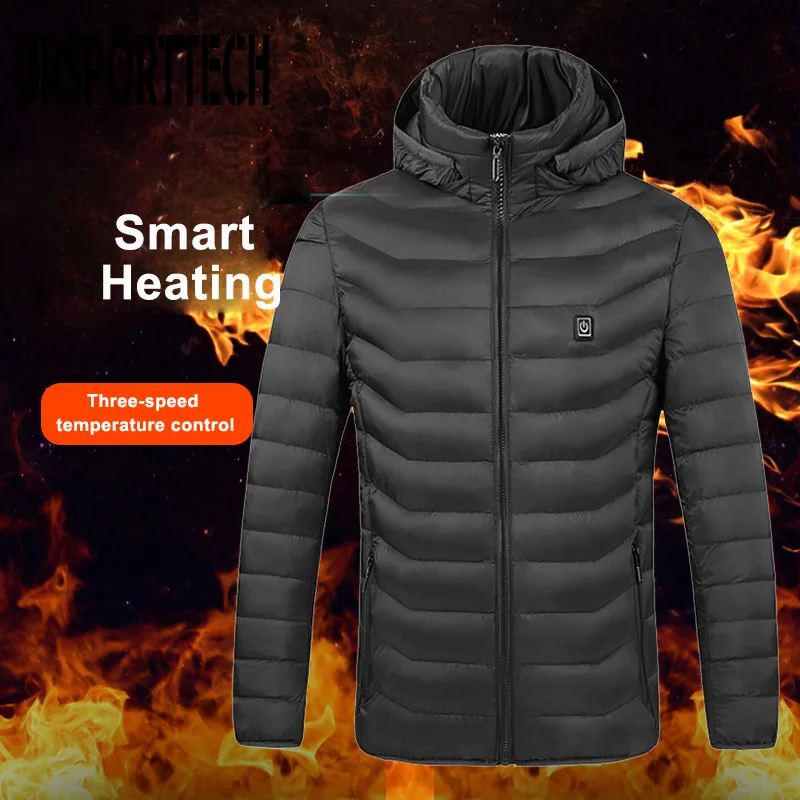 URSPORTTECH High Quality Winter Heated Jackets Mens Down Parka Men Women Warm Outdoor Coat USB Electric Heating Hooded Jackets