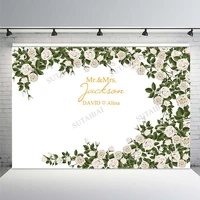 custom green leaf rose floral wedding backdrop marriage anniversary birthday party photography backgrounds for photo studio