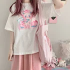 Женские футболки, милая мультяшная футболка большого размера с принтом медведя, Женская милая розовая футболка в японском стиле Харадзюку, футболка большого размера
