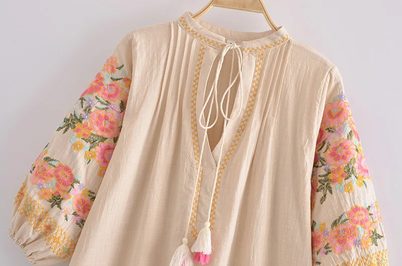 Винтажное шикарное женское пляжное платье с цветочной вышивкой и длинными