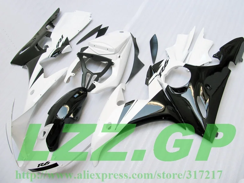 

Injection MoldLZZ.GP WHITE black fairing kits for Yamaha YZF-R6 03-05 YZF R6 03 04 05 YZF 600 R6 2003 2004 2005 fairings #WB8S3