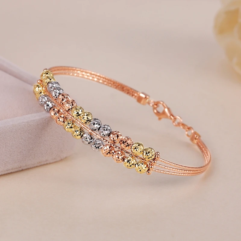 Новые блестящие 2 Слои бисера лазерная резка, 18 k, настоящая реальные твердого золота регулируемого размера высококлассные украшения на свадьбу, годовщину для Для женщин Подарки к празднику