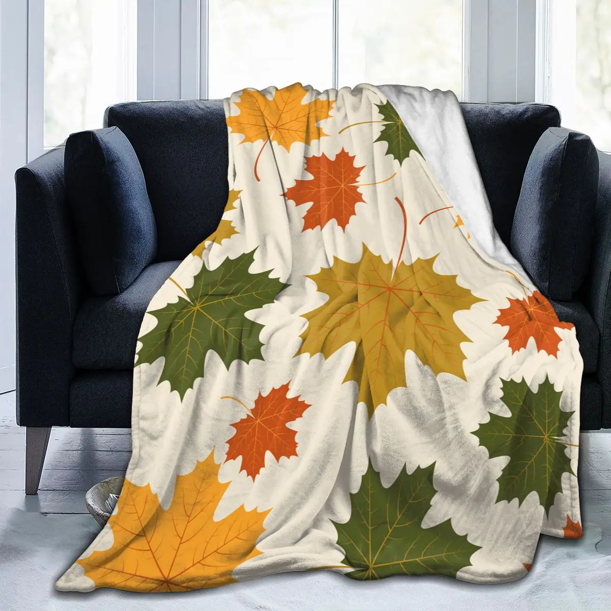 

Flannel Blanket Autumn Maple Leaves Ultra-Soft Micro Fleece Blanket for Bathrobe Sofa Bed Travel Home Winter Spring Fall
